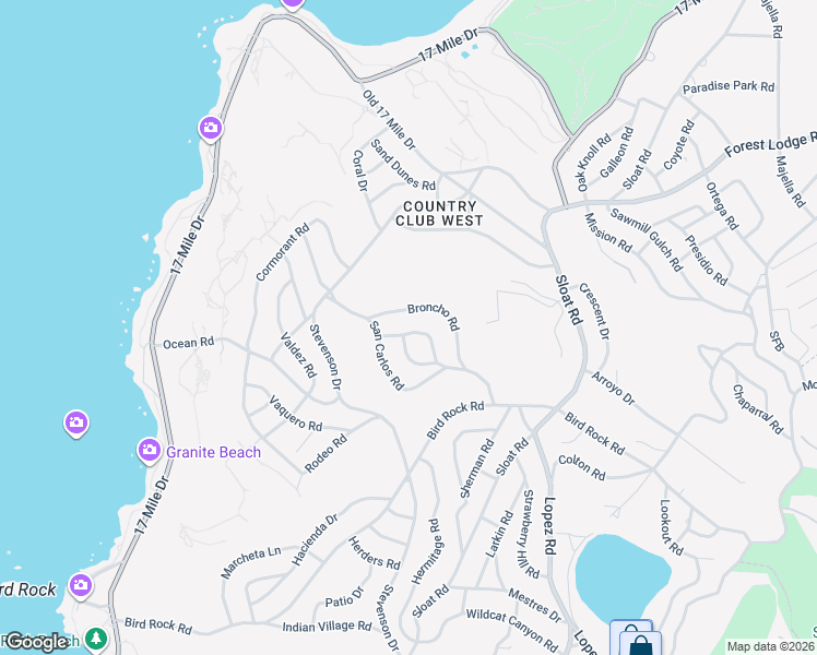 map of restaurants, bars, coffee shops, grocery stores, and more near 1015 Sombrero Road in Del Monte Forest