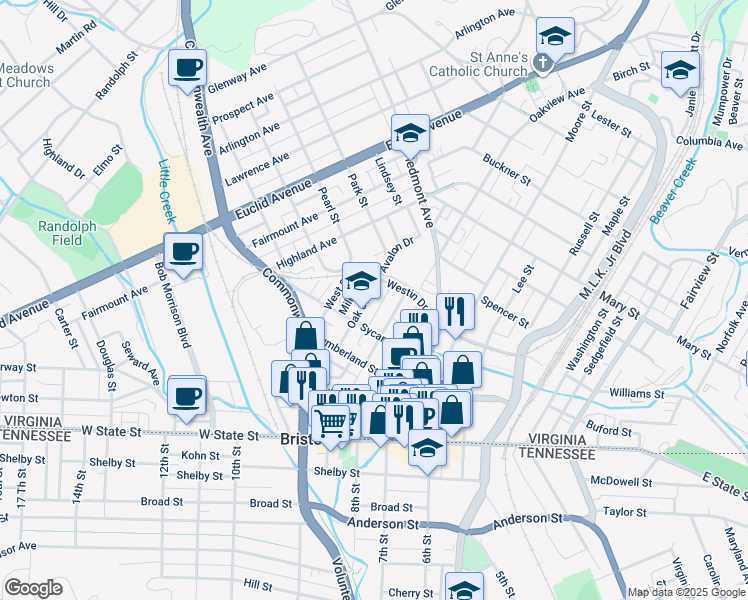 map of restaurants, bars, coffee shops, grocery stores, and more near 200-298 Solar St in Bristol