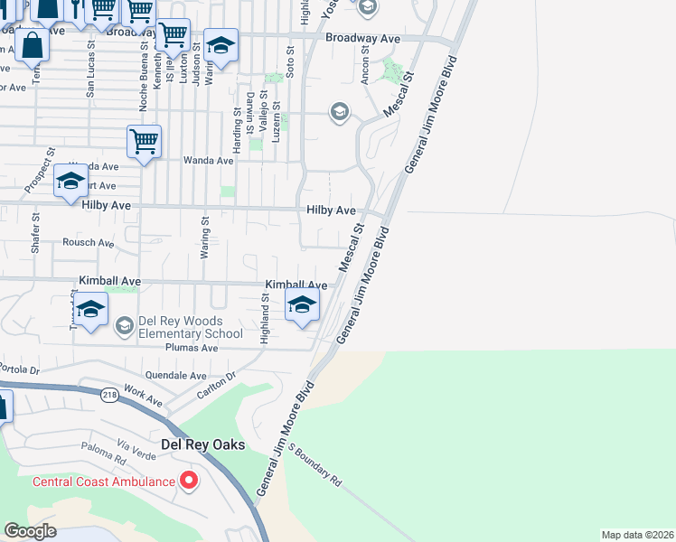 map of restaurants, bars, coffee shops, grocery stores, and more near 1119 Mescal Street in Seaside