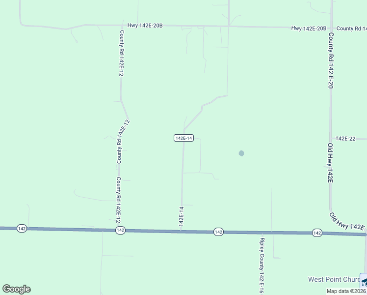 map of restaurants, bars, coffee shops, grocery stores, and more near County Road 142E-14 in Ripley County