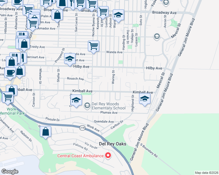 map of restaurants, bars, coffee shops, grocery stores, and more near 1115 Isabelle Court in Seaside