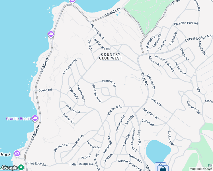 map of restaurants, bars, coffee shops, grocery stores, and more near 1025 Sombrero Road in Del Monte Forest