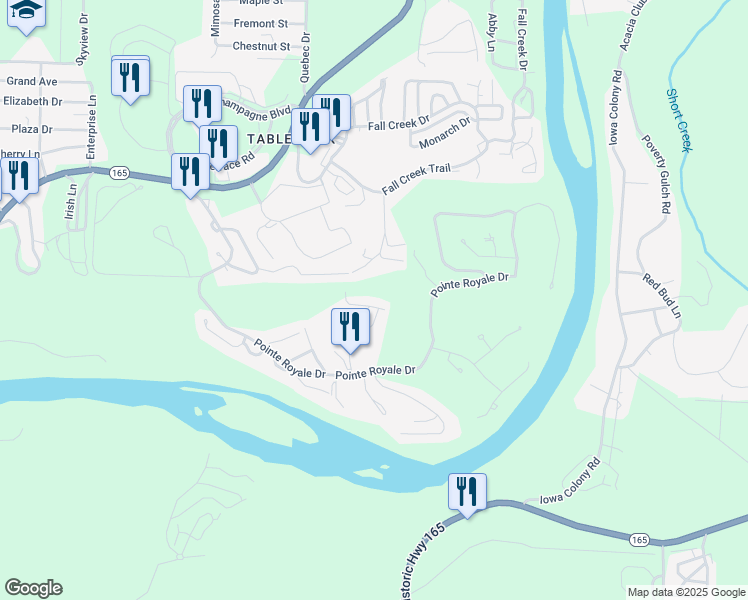 map of restaurants, bars, coffee shops, grocery stores, and more near 148 Lake Club Drive in Branson