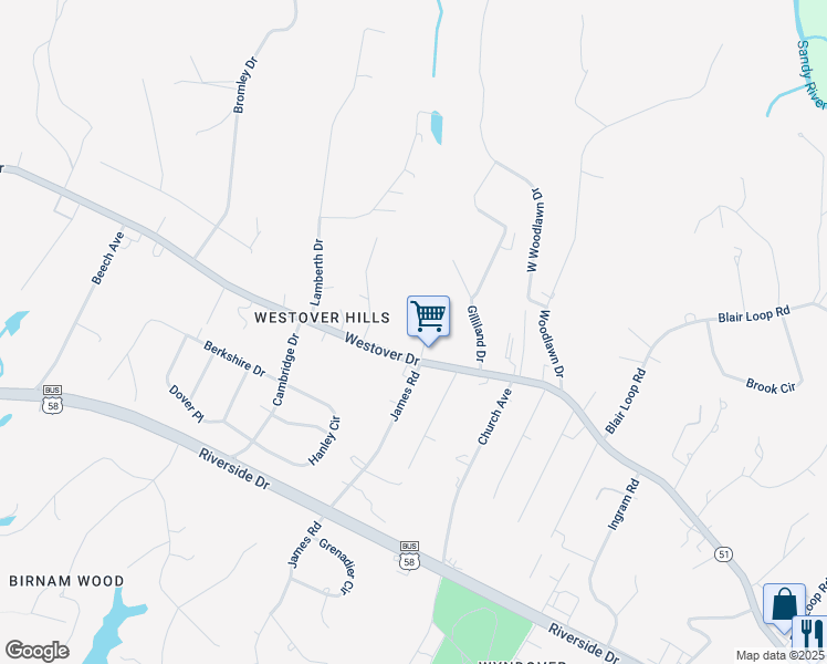 map of restaurants, bars, coffee shops, grocery stores, and more near 121 Edwards Court in Danville