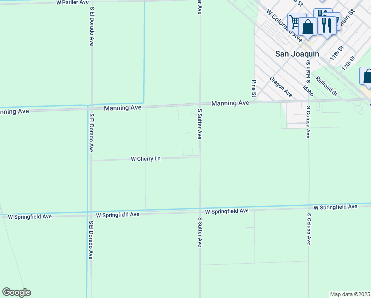 map of restaurants, bars, coffee shops, grocery stores, and more near 9572 Flores Drive in San Joaquin