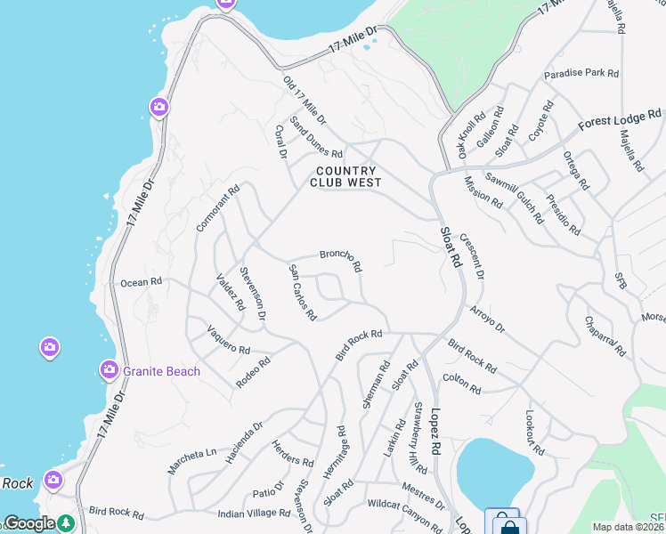 map of restaurants, bars, coffee shops, grocery stores, and more near 1015 Sombrero Road in Del Monte Forest