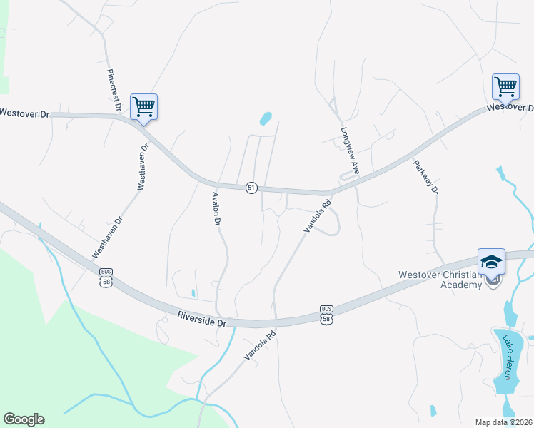 map of restaurants, bars, coffee shops, grocery stores, and more near 3997 Westover Drive in Danville