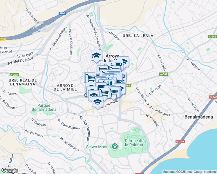 map of restaurants, bars, coffee shops, grocery stores, and more near 5 Calle las Flores in Benalmádena