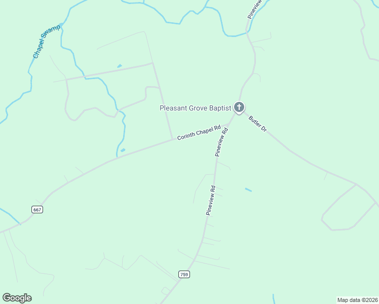 map of restaurants, bars, coffee shops, grocery stores, and more near 6613 Corinth Chapel Road in Suffolk