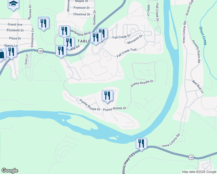 map of restaurants, bars, coffee shops, grocery stores, and more near 180 Lake Club Drive in Branson
