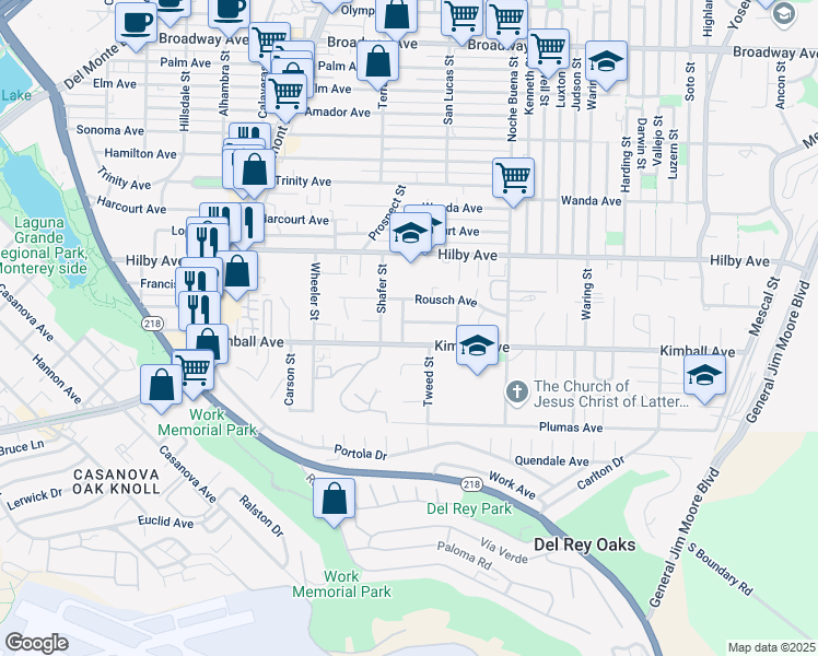 map of restaurants, bars, coffee shops, grocery stores, and more near 1122 Modoc Street in Seaside