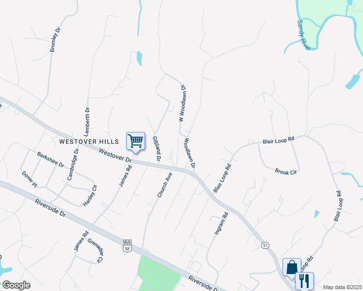 map of restaurants, bars, coffee shops, grocery stores, and more near 429 Woodlawn Drive in Danville