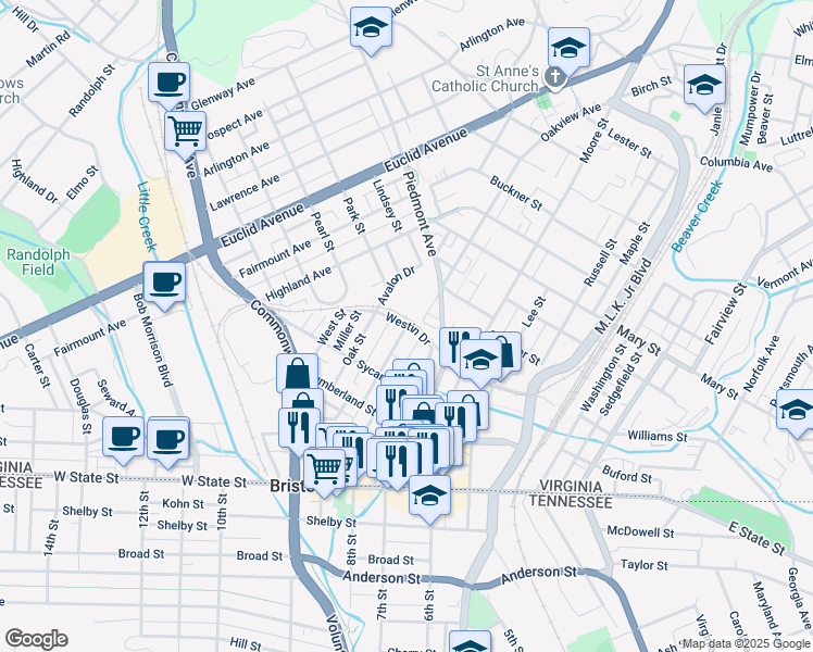 map of restaurants, bars, coffee shops, grocery stores, and more near 298 Solar St in Bristol