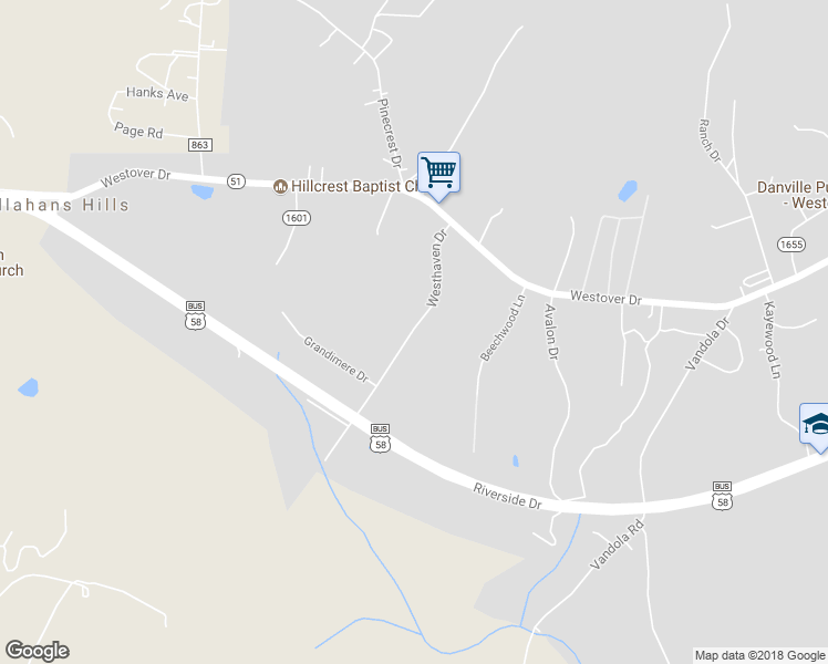 map of restaurants, bars, coffee shops, grocery stores, and more near 190 Westhaven Drive in Danville