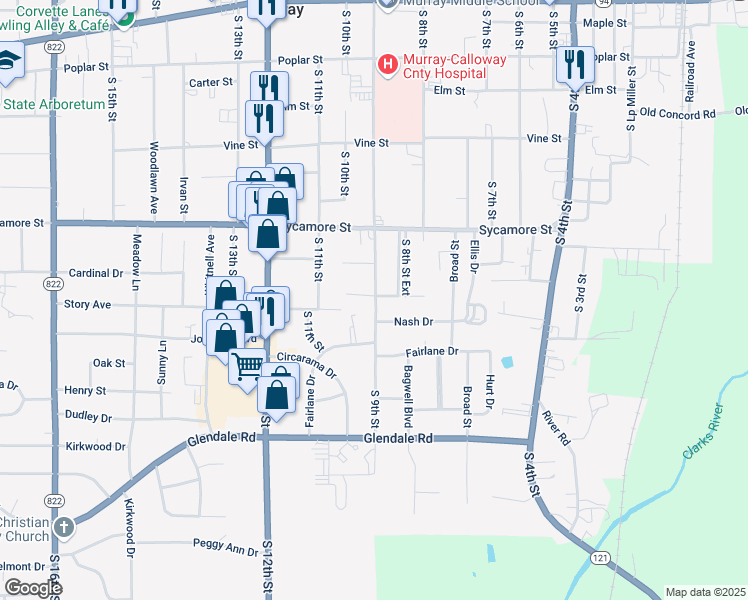 map of restaurants, bars, coffee shops, grocery stores, and more near 620 South 9th Street in Murray