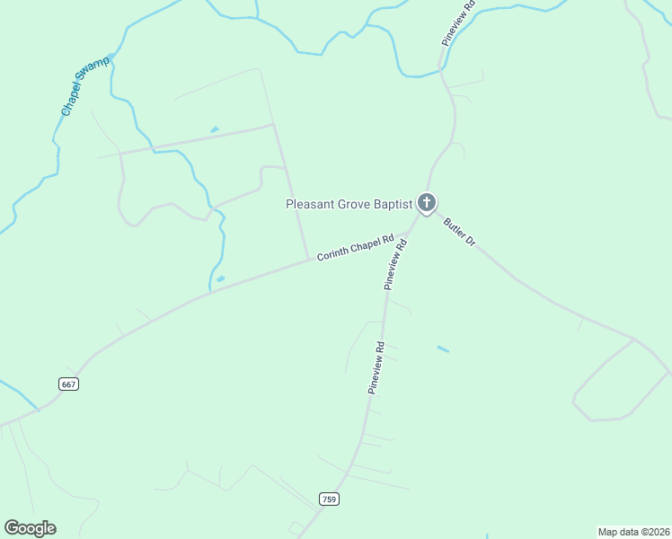 map of restaurants, bars, coffee shops, grocery stores, and more near 6613 Corinth Chapel Road in Suffolk