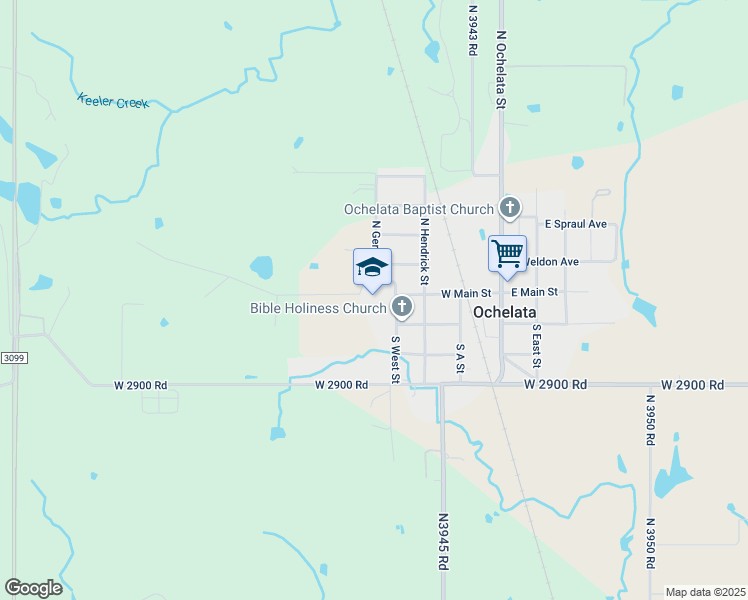map of restaurants, bars, coffee shops, grocery stores, and more near 401 West Main Street in Ochelata