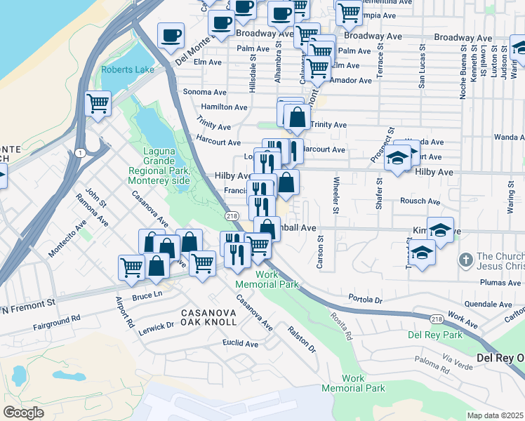 map of restaurants, bars, coffee shops, grocery stores, and more near 668 Williams Avenue in Seaside
