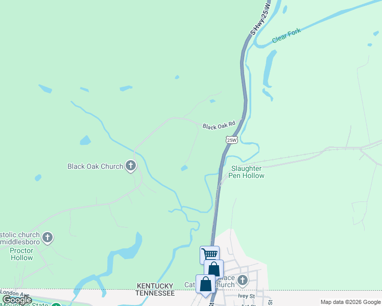 map of restaurants, bars, coffee shops, grocery stores, and more near 545 Black Oak Road in Williamsburg