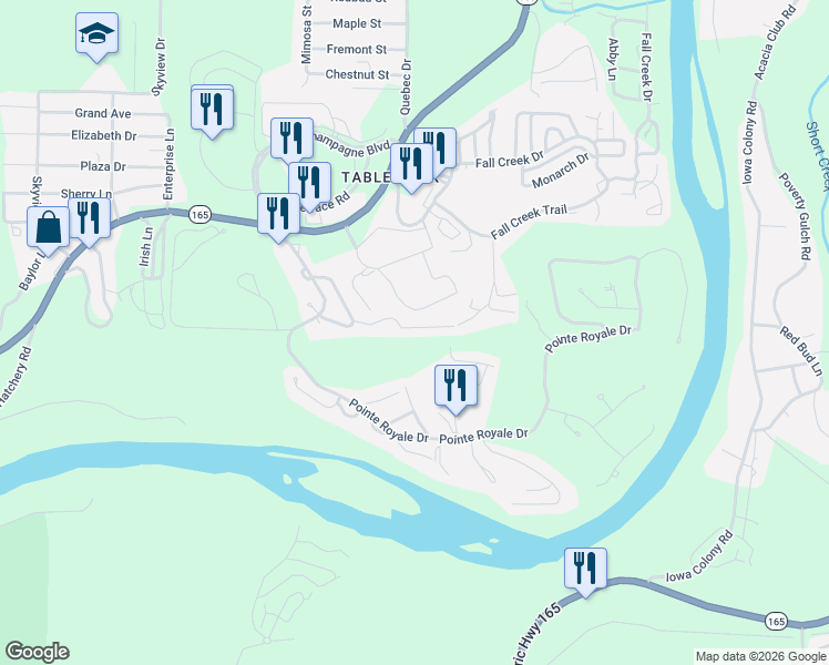 map of restaurants, bars, coffee shops, grocery stores, and more near 246 Turnberry Drive in Branson