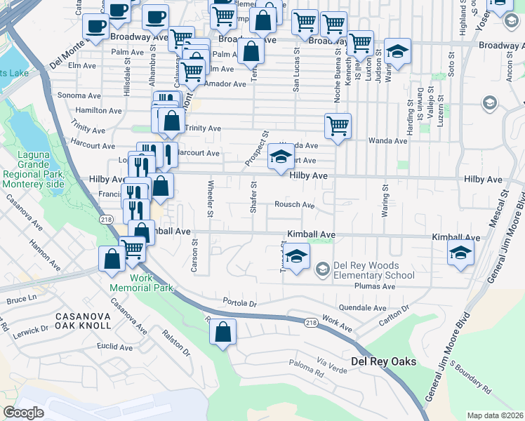 map of restaurants, bars, coffee shops, grocery stores, and more near 1137 Modoc Street in Seaside