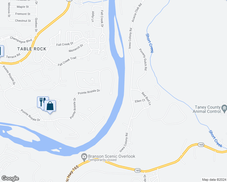 map of restaurants, bars, coffee shops, grocery stores, and more near 349 Sherwood Drive in Branson