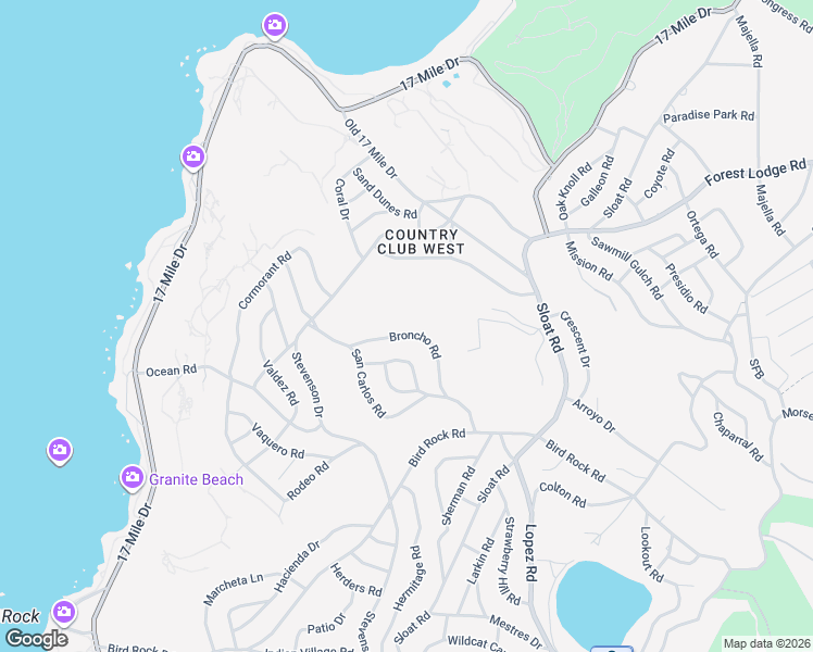 map of restaurants, bars, coffee shops, grocery stores, and more near 1029 Broncho Road in Del Monte Forest