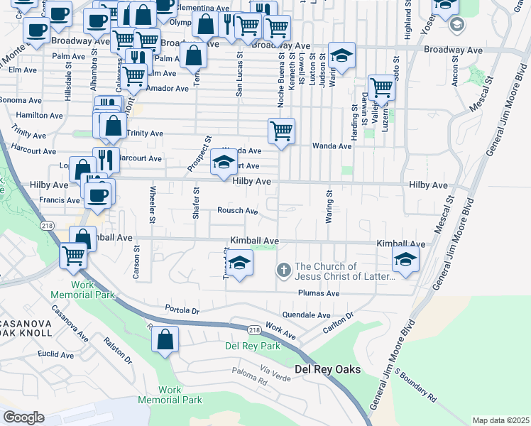 map of restaurants, bars, coffee shops, grocery stores, and more near 1265 Rousch Avenue in Seaside
