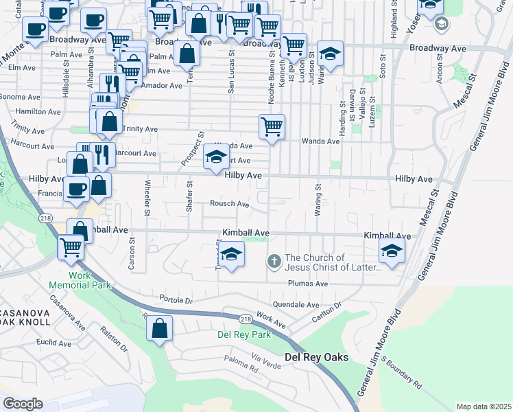 map of restaurants, bars, coffee shops, grocery stores, and more near 1265 Rousch Avenue in Seaside