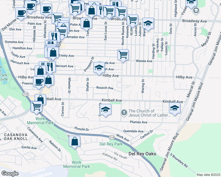 map of restaurants, bars, coffee shops, grocery stores, and more near 1265 Rousch Avenue in Seaside