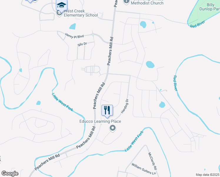 map of restaurants, bars, coffee shops, grocery stores, and more near 1613 Buchanon Drive in Clarksville
