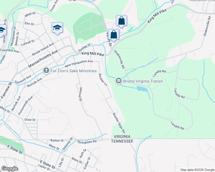 map of restaurants, bars, coffee shops, grocery stores, and more near 201 Booher Lane in Bristol