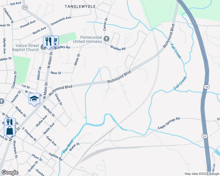 map of restaurants, bars, coffee shops, grocery stores, and more near 108 Joanis Drive in Danville
