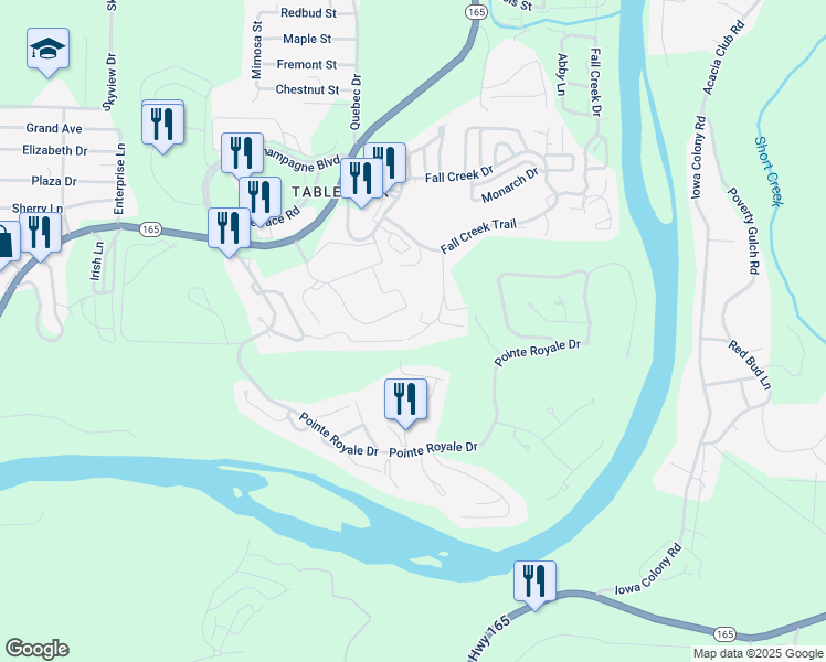 map of restaurants, bars, coffee shops, grocery stores, and more near 32 Golfshores Drive in Branson