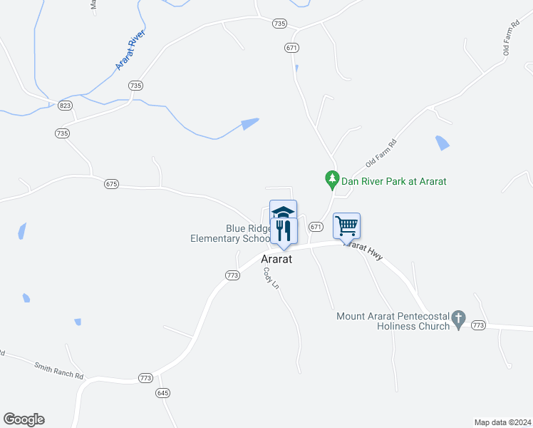 map of restaurants, bars, coffee shops, grocery stores, and more near 82 Duplex Lane in Ararat