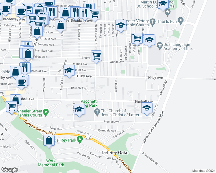 map of restaurants, bars, coffee shops, grocery stores, and more near 1100 Luxton Street in Seaside