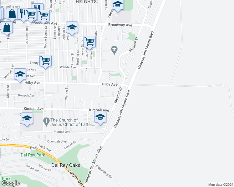 map of restaurants, bars, coffee shops, grocery stores, and more near 1169 Mescal Street in Seaside