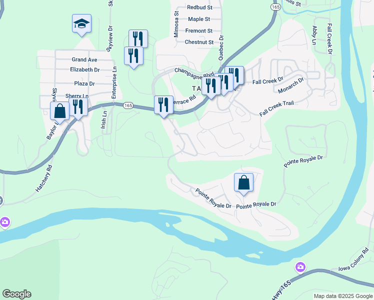 map of restaurants, bars, coffee shops, grocery stores, and more near 220 Lancashire Drive in Branson
