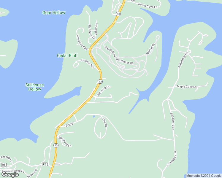 map of restaurants, bars, coffee shops, grocery stores, and more near 170 February Court in Kimberling City