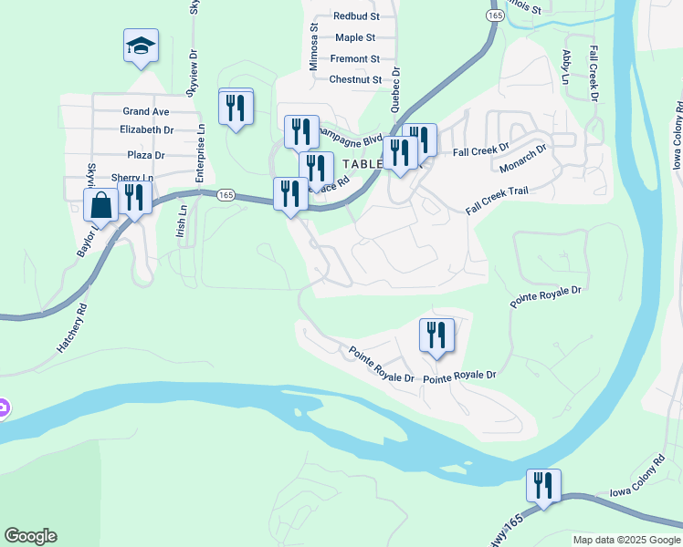 map of restaurants, bars, coffee shops, grocery stores, and more near 220 Lancashire Drive in Branson