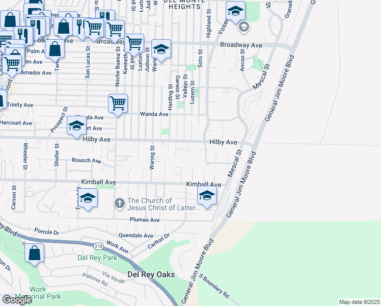 map of restaurants, bars, coffee shops, grocery stores, and more near 1540 Hilby Avenue in Seaside