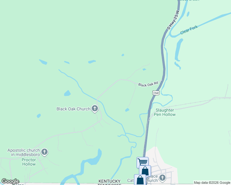 map of restaurants, bars, coffee shops, grocery stores, and more near 545 Black Oak Road in Williamsburg