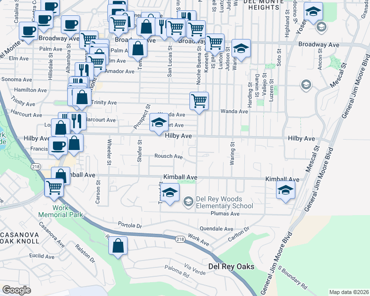 map of restaurants, bars, coffee shops, grocery stores, and more near 1164 Mono Ct in Seaside