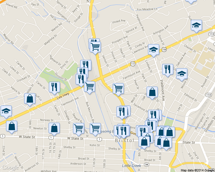 map of restaurants, bars, coffee shops, grocery stores, and more near 415 Commonwealth Avenue in Bristol