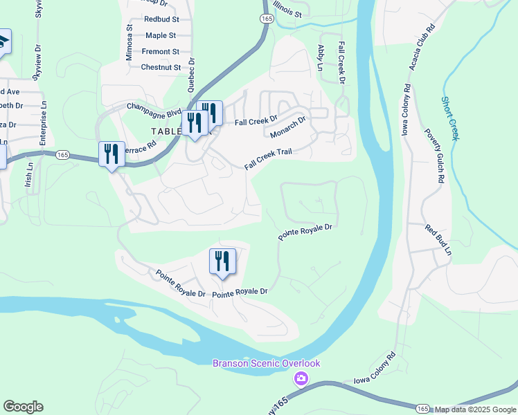 map of restaurants, bars, coffee shops, grocery stores, and more near 12 Scenic Court in Branson