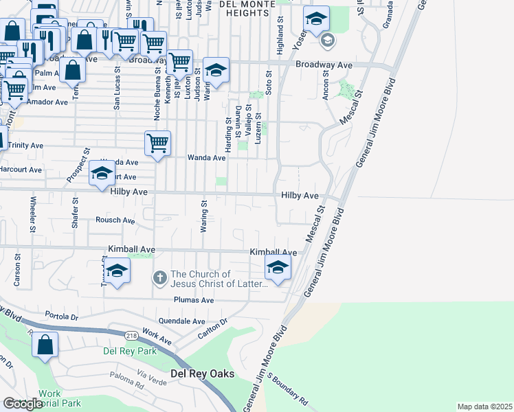 map of restaurants, bars, coffee shops, grocery stores, and more near 1540 Hilby Avenue in Seaside