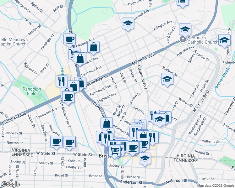 map of restaurants, bars, coffee shops, grocery stores, and more near 300-398 Pearl Street in Bristol