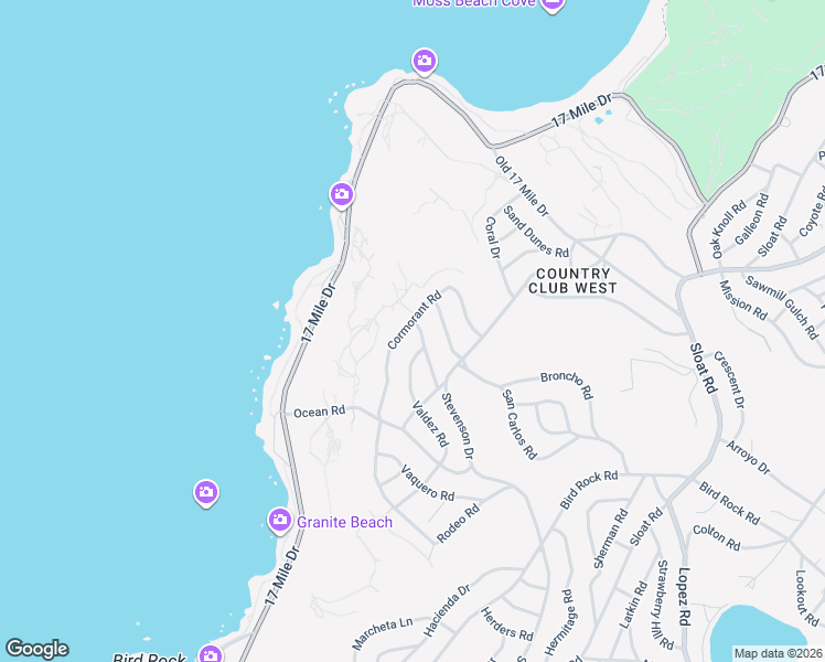 map of restaurants, bars, coffee shops, grocery stores, and more near 3017 Cormorant Road in Del Monte Forest