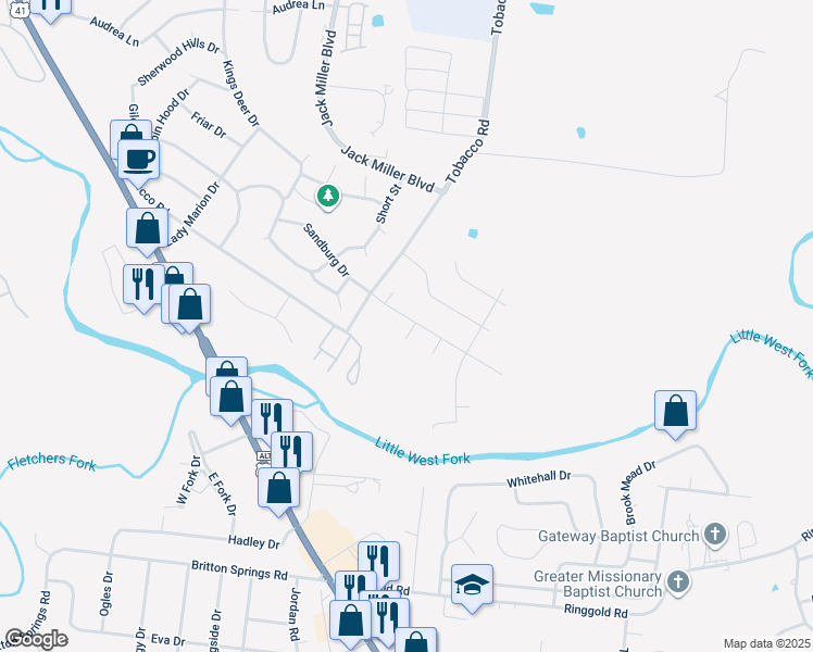 map of restaurants, bars, coffee shops, grocery stores, and more near 598 Silver Oak Court in Clarksville