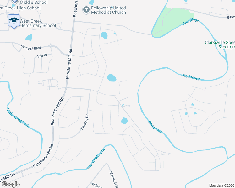 map of restaurants, bars, coffee shops, grocery stores, and more near 2248 Allen-Griffey Road in Clarksville
